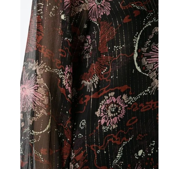 A.L.C. Silk Mac Tunic Top Brown Sheer Floral Print Balloon Sleeve Size 8 - Picture 9 of 15